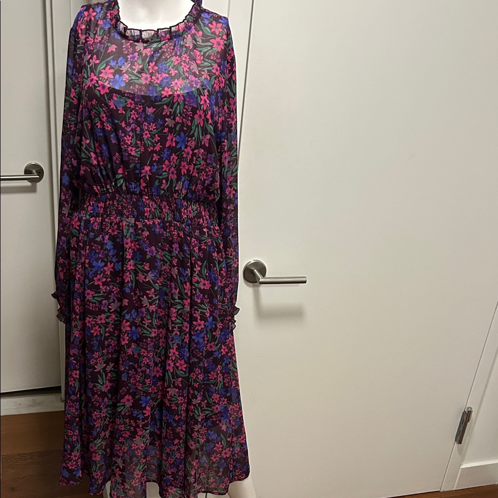 Calvin Klein Long Sleeve Floral Dress - Purple and Pink
